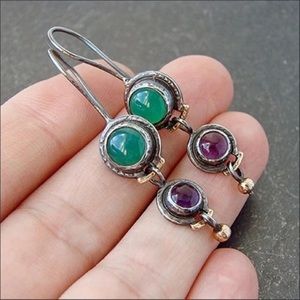 Vintage Jewelry Green Stone Hook Earrings Women Wedding Engagement Earrings